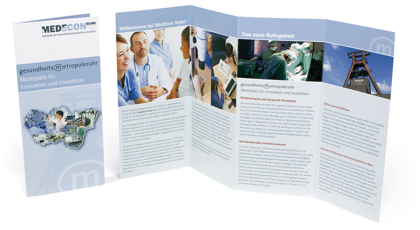 Imageprospekt von MedEcon Ruhr, Netzwerk der Gesundheitswirtschaft, Gestaltung: RevierA GmbH